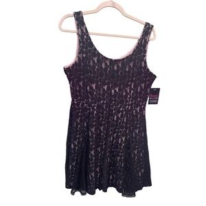 Disney Minnie Rocks the Dots Black Lace Pink Skater Dress XL parks Sleeveless